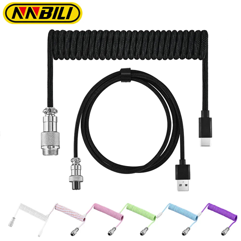 NNBILI Coiled Mechanical Keyboard Cable – Type C USB to USB A