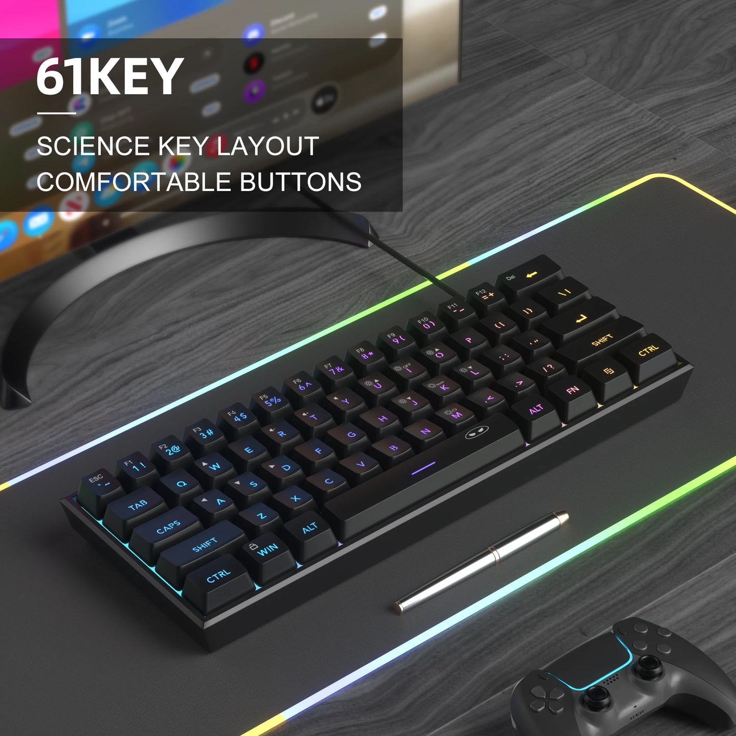 MageGee Mini 60% Gaming Keyboard – RGB Backlit, 61 Keys