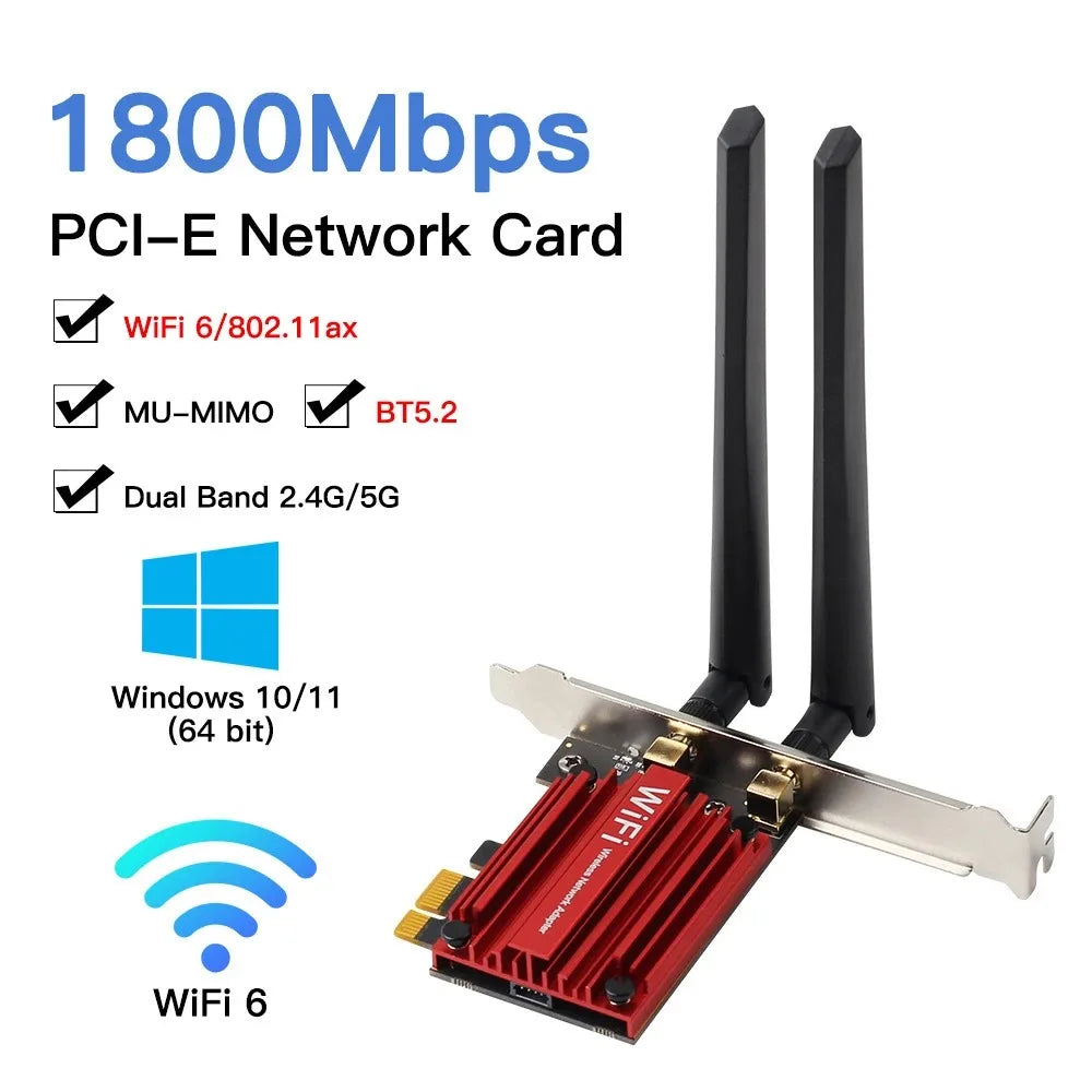 WiFi 6E 5400Mbps Tri Band 2.4G/5G/6Ghz Wireless PCIE Adapter Compatible Bluetooth 5.2 Network WiFi Card For PC Win 10/11 MT7921