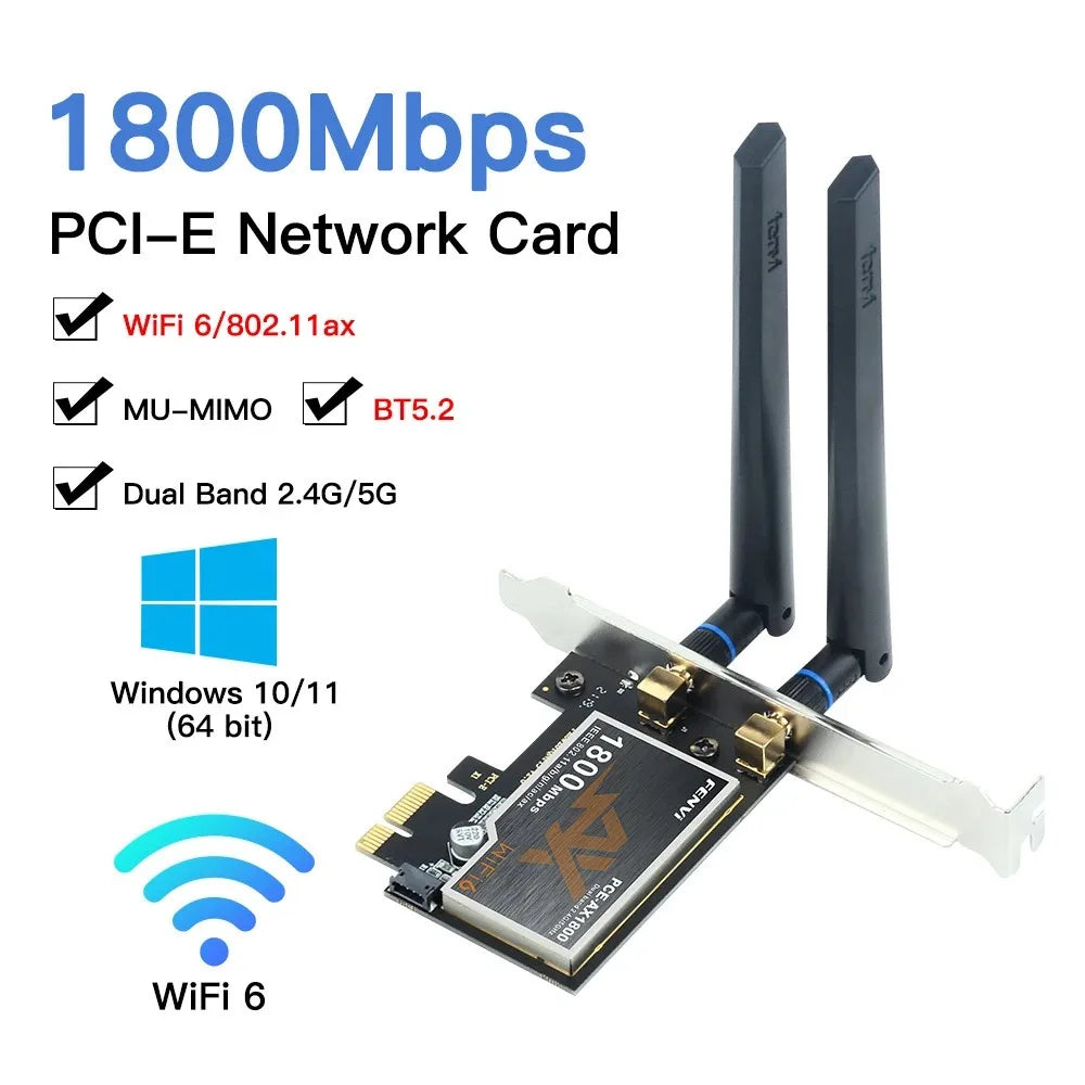 WiFi 6E 5400Mbps Tri Band 2.4G/5G/6Ghz Wireless PCIE Adapter Compatible Bluetooth 5.2 Network WiFi Card For PC Win 10/11 MT7921