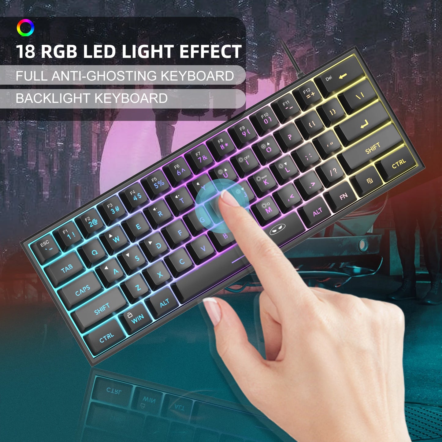MageGee Mini 60% Gaming Keyboard – RGB Backlit, 61 Keys