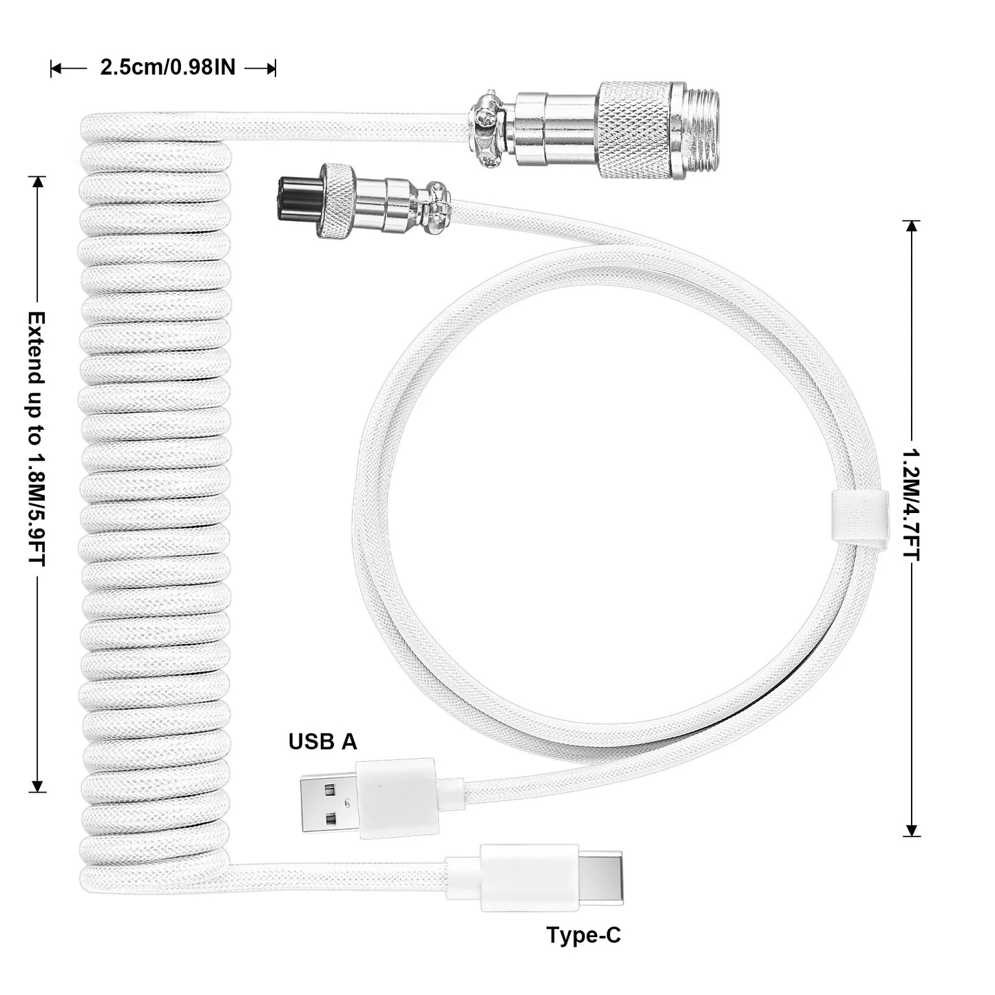 NNBILI Coiled Mechanical Keyboard Cable – Type C USB to USB A