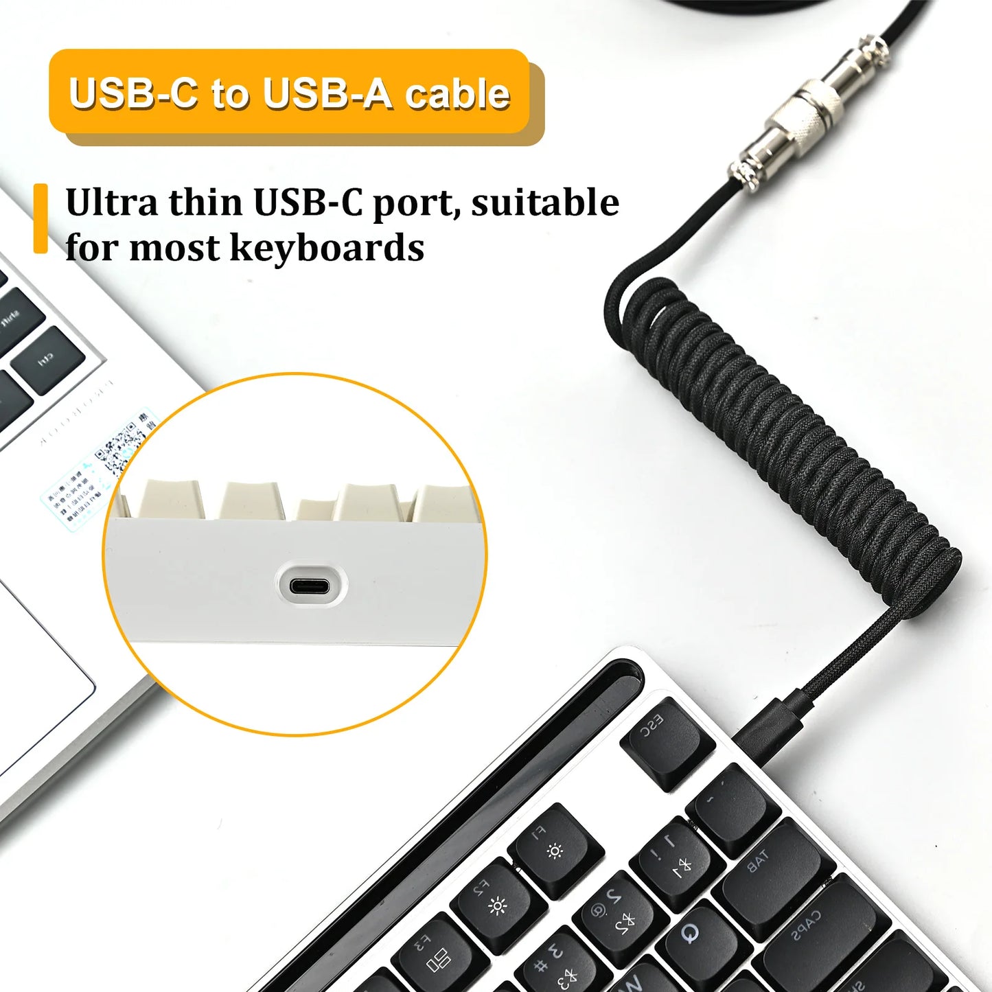 NNBILI Coiled Mechanical Keyboard Cable – Type C USB to USB A
