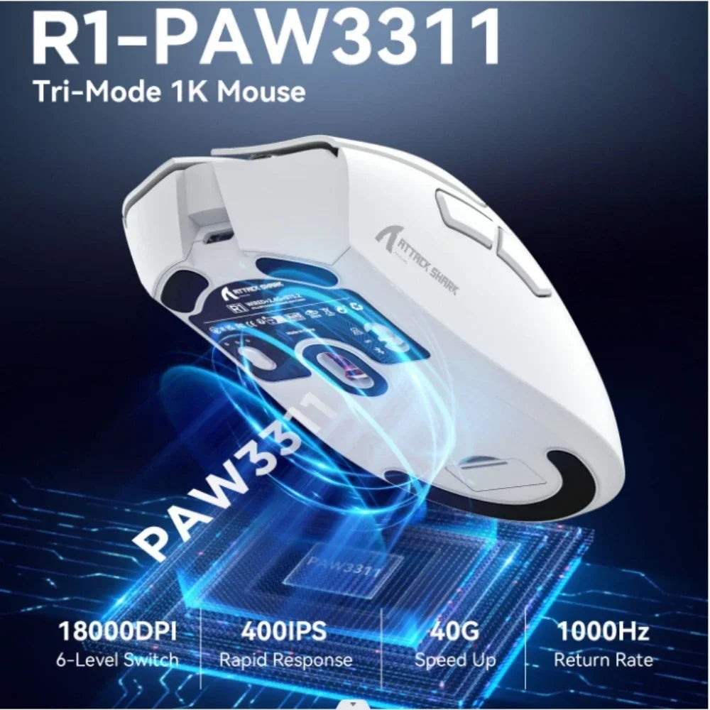 Attack Shark R1 Wireless Gaming Mouse – Bluetooth Connectivity, 18000 DPI, and Macro Support