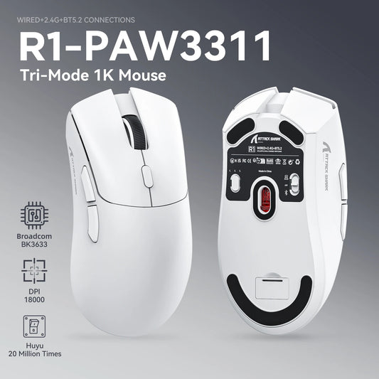 Attack Shark R1 Wireless Gaming Mouse – Bluetooth Connectivity, 18000 DPI, and Macro Support