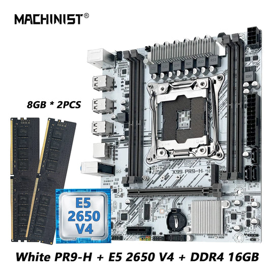 MACHINIST X99 Motherboard kit Intel Xeon E5 2650 V4 LGA 2011-3 CPU Set DDR4 8GB*2pcs support NVME m.2 White X99 PR9-H